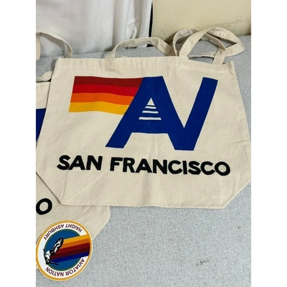 2 Aviator Nation San Francisco Canvas Tote Bags & 1 Round SF Sticker